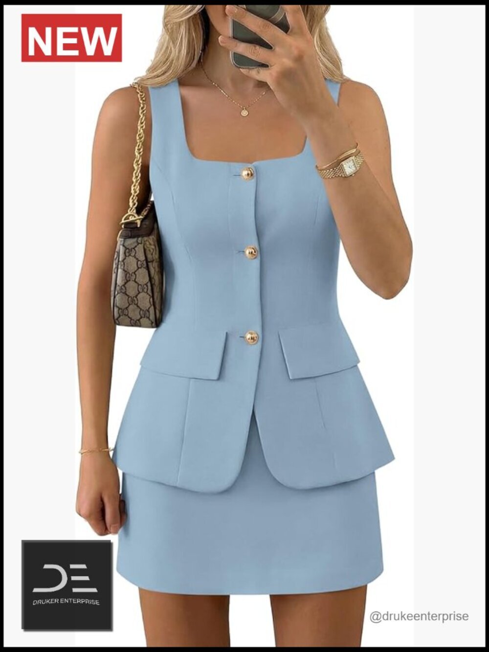 2 Piece Skirt Set Sleeveless Blazer Vest Top Mini Skirt Business Casual Outfits